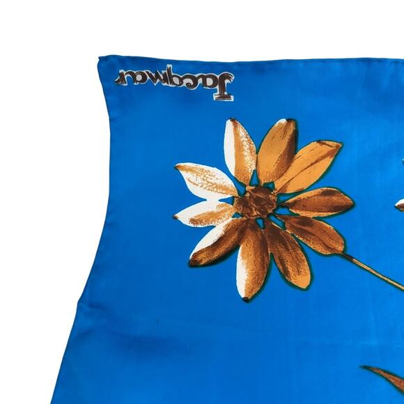 Vintage Jacqmar Floral Scarf Blue Brown Daisy Print Square 29x29 Polyester - Picture 5 of 10